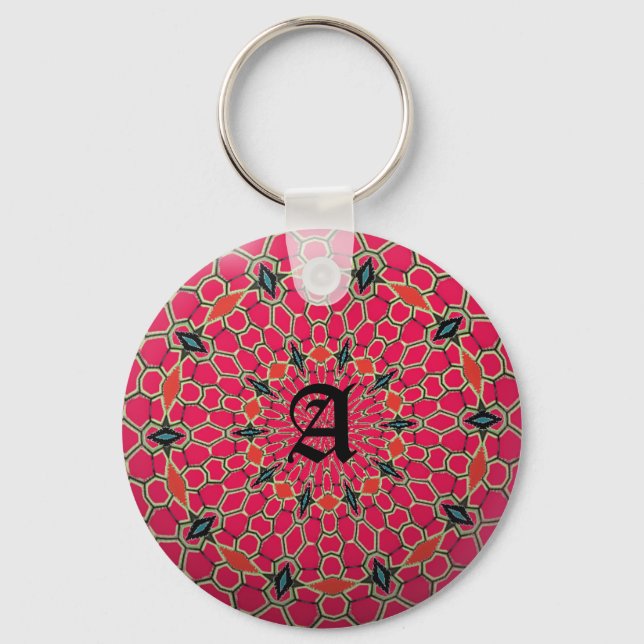 Elegant Monogram Dark Pink Mosaic Circle Key Ring (Front)