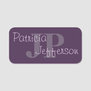 Elegant Monogram Dark Purple: Stylish Professional Name Tag