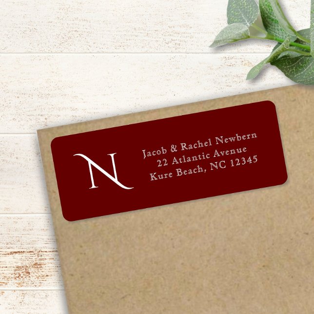 Elegant Monogram Dark Red Burgundy Return Address (Creator Uploaded)