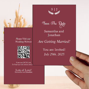 Elegant Monogram Dark Red Jewel Tone SaveDate Card