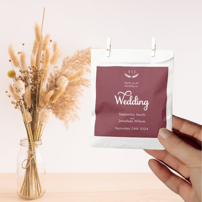 Elegant Monogram Dark Red Jewel Tone Wedding Favour Bags (Creator Uploaded)