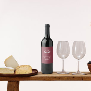 Elegant Monogram Dark Red Jewel Tone  Wine Label