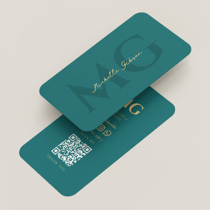 Elegant Monogram Dark Teal Modern Aesthetic Business Card