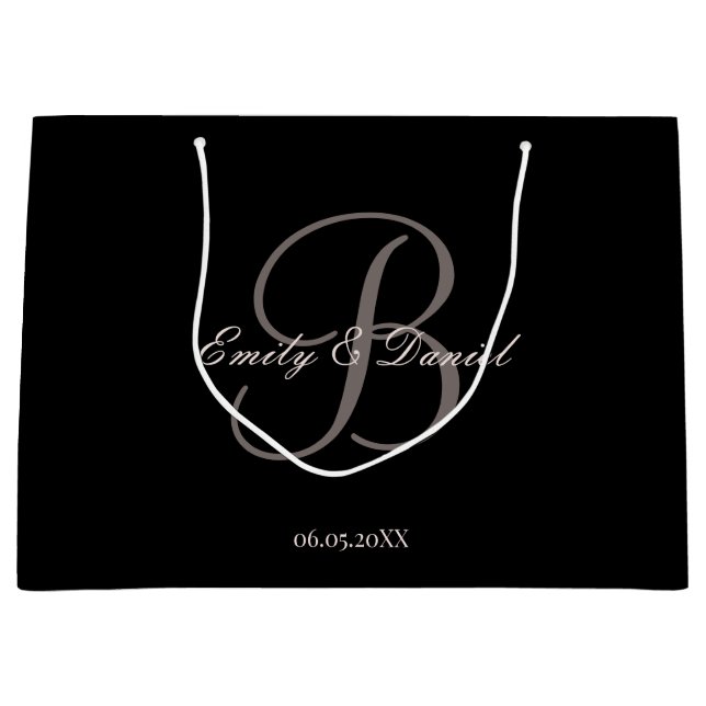Elegant monogram decay to the wedding large gift bag (Front)