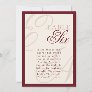 Elegant Monogram Deep red Table Seating Chart Invitation