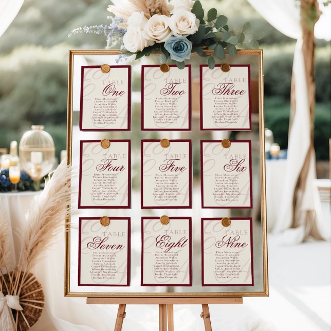 Elegant Monogram Deep red Table Seating Chart Table Number (Creator Uploaded)