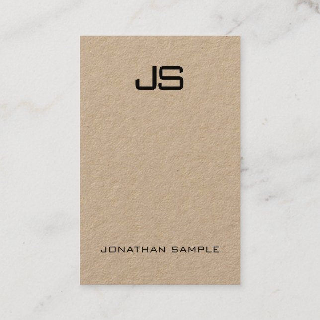 Elegant Monogram Design Real Kraft Modern Vertical Business Card (Front)