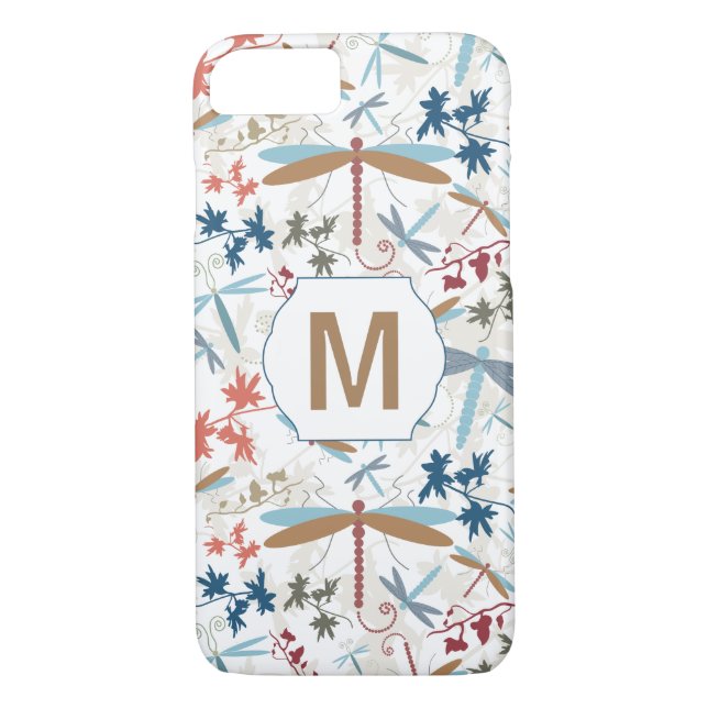 Elegant Monogram Dragonfly Pattern Case-Mate iPhone Case (Back)