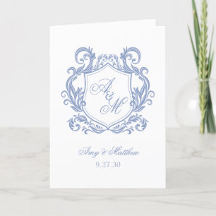 Elegant Monogram Dusty Blue Crest Wedding Programme