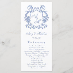 Elegant Monogram Dusty Blue Crest Wedding Programme