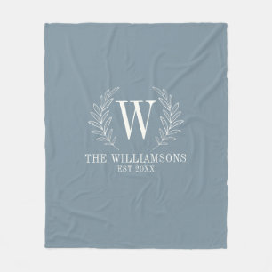 Elegant Monogram Dusty Blue Family Name Fleece Blanket