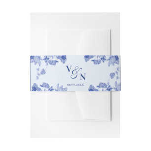 Elegant Monogram Dusty Blue Floral Wedding Invitation Belly Band