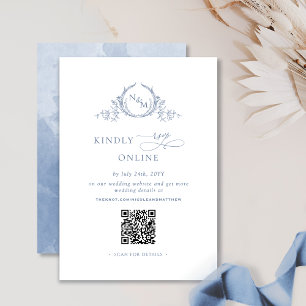 Elegant Monogram Dusty Blue QR Code Wedding RSVP Enclosure Card