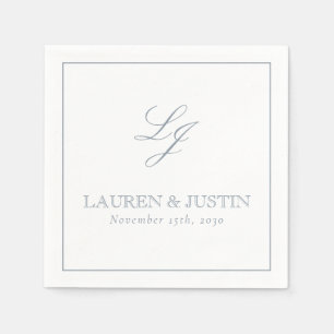 Elegant Monogram Dusty Blue Simple Script Wedding Napkin