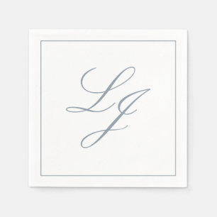 Elegant Monogram Dusty Blue Simple Script Wedding Napkin