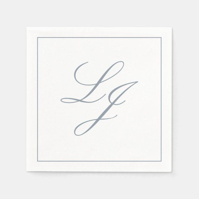 Elegant Monogram Dusty Blue Simple Script Wedding Napkin (Front)