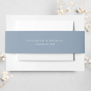 Elegant Monogram Dusty Blue Wedding Invitation Belly Band
