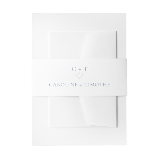 Elegant Monogram Dusty Blue Wedding Invitation Belly Band (Front Example)
