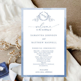 Elegant  Monogram Dusty Blue Wedding Program