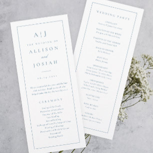 Elegant Monogram Dusty Blue Wedding Program Invitation