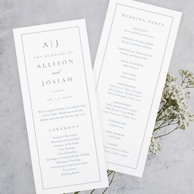 Elegant Monogram Dusty Blue Wedding Program Invitation (Elegant and Classic Monogram Dusty Blue Wedding Program.)