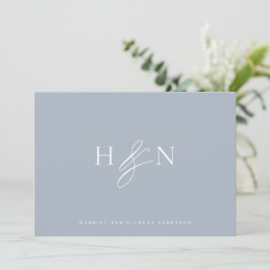 Elegant Monogram Dusty Blue Wedding Thank You Card