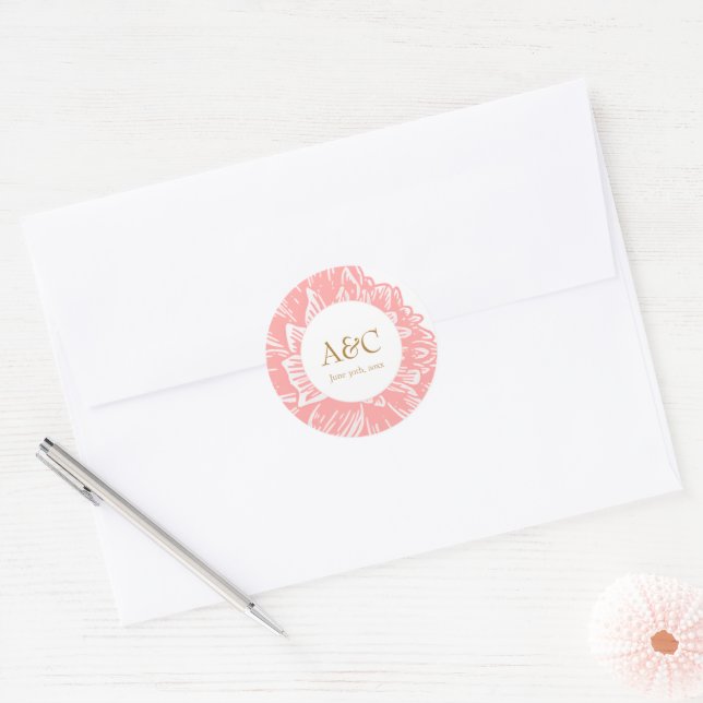 Elegant Monogram Dusty Pink Floral Wedding Sticker (Envelope)