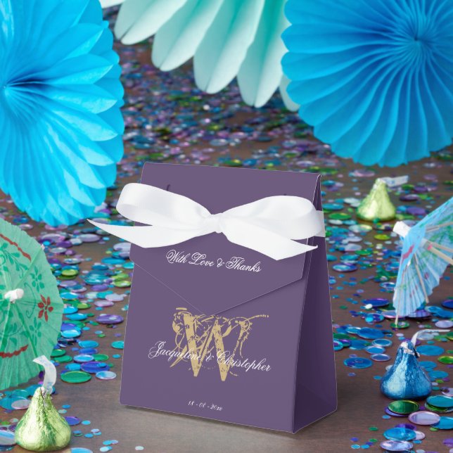 Elegant Monogram Dusty Purple Gold Wedding     Favour Box (Party)
