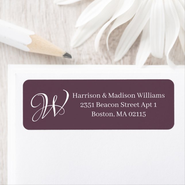 Elegant Monogram eggplant purple return address (Insitu)