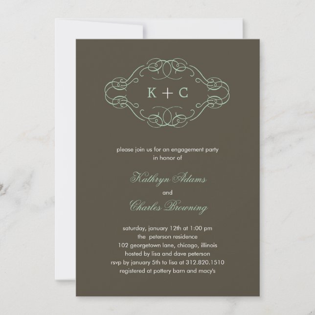 Elegant Monogram Engagement Party Invitation (Front)