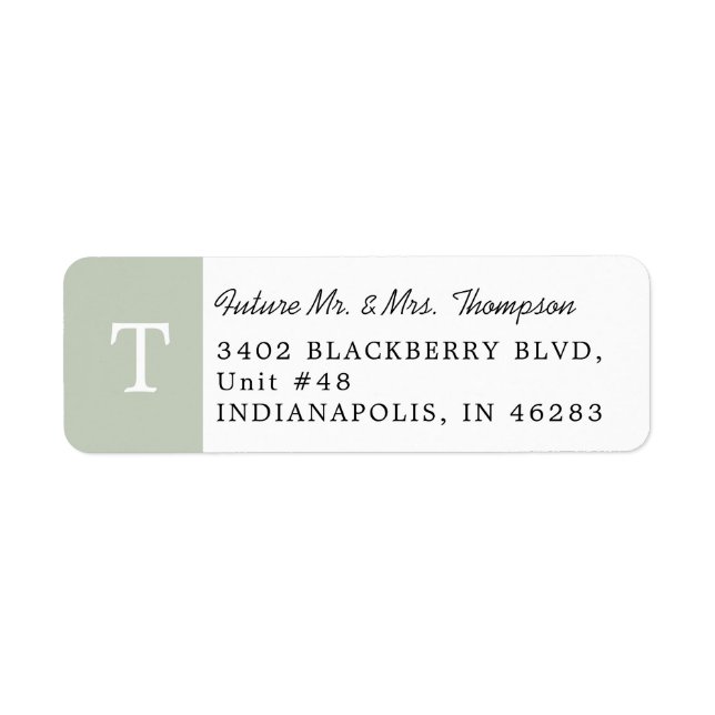 Elegant Monogram Eucalyptus Green Return Address (Front)