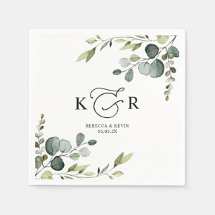 Elegant Monogram Eucalyptus Greenery Personalised Napkin