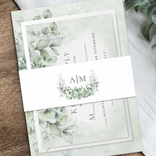Elegant Monogram Eucalyptus Wedding  Invitation Belly Band (Creator Uploaded)