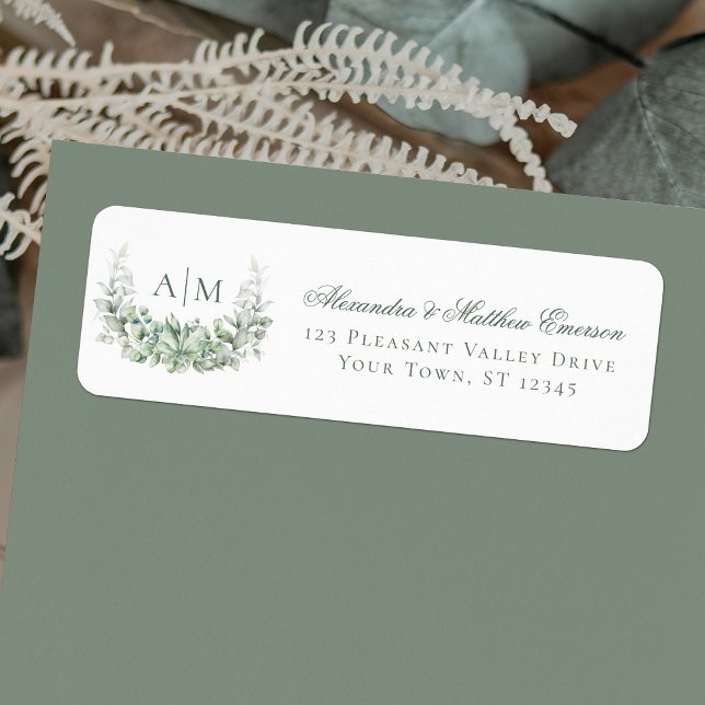 Elegant Monogram Eucalyptus Wedding Return Address (Creator Uploaded)