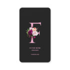 Elegant Monogram F Floral Rose Black Pink