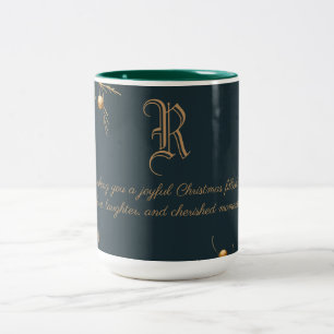 Elegant Monogram Family Christmas Mug with message
