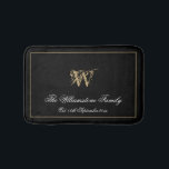 Elegant Monogram Family Last Name Newlywed Wedding Bath Mat<br><div class="desc">Elegant Monogram And Personalised Family Last Name Newlywed Gift Wedding Bath Mat. Cute stylish personalised black and gold monogrammed bath mat. Classic script for the monogrammed last name initial, and family last name, and the Est. Date on a chic black background. A perfect gift for newly weds, engaged couples, families...</div>