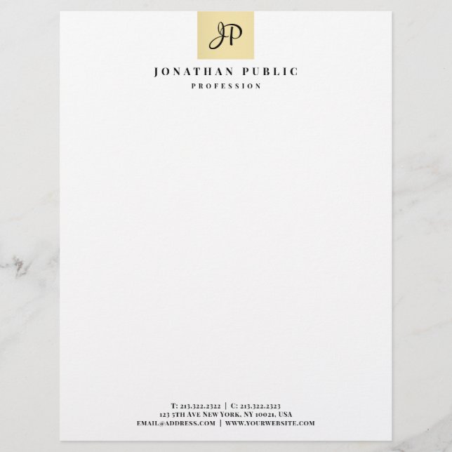 Elegant Monogram Faux Gold Template Glamourous Custom Letterhead (Front)