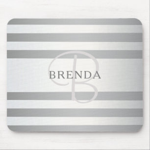 Elegant Monogram Faux Silver Gradient Gray Stripes Mouse Mat
