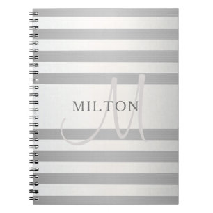 Elegant Monogram Faux Silver Gradient Grey Stripes Notebook