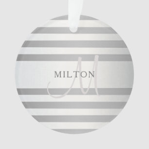 Elegant Monogram Faux Silver Gradient Grey Stripes Ornament