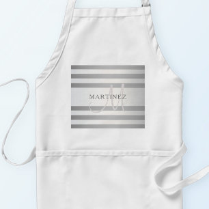 Elegant Monogram Faux Silver Gradient Grey Stripes Standard Apron