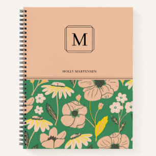 Elegant Monogram Floral Pattern Personalised Name Notebook