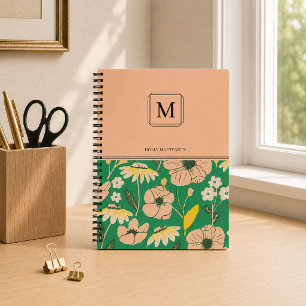 Elegant Monogram Floral Pattern Personalised Name Notebook