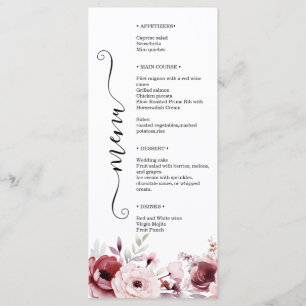 Elegant Monogram Floral Wedding Double-Sided  Menu