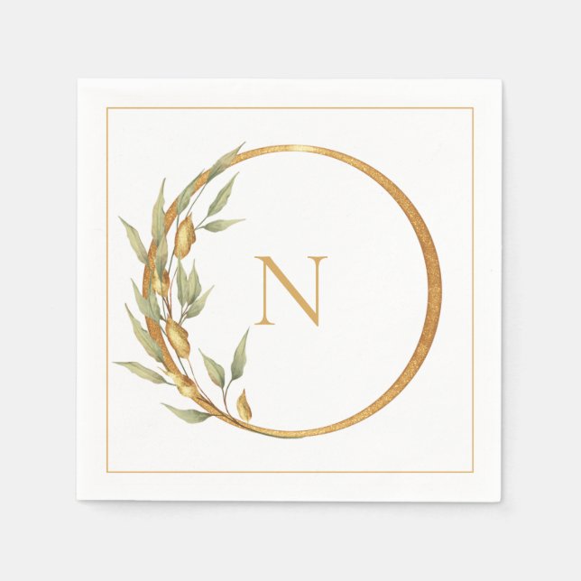 Elegant Monogram Floral Wedding Napkin (Front)