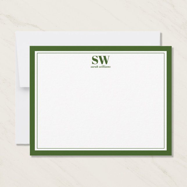 Elegant Monogram Forest Green Border Minimalist Card (Creator Uploaded)