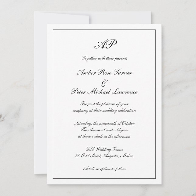 Elegant Monogram Formal All In One Wedding Invitation (Front)