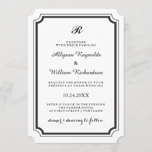 Elegant Monogram Formal Black and White Wedding Invitation