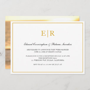 Elegant Monogram Formal Gold Wedding Reception Invitation